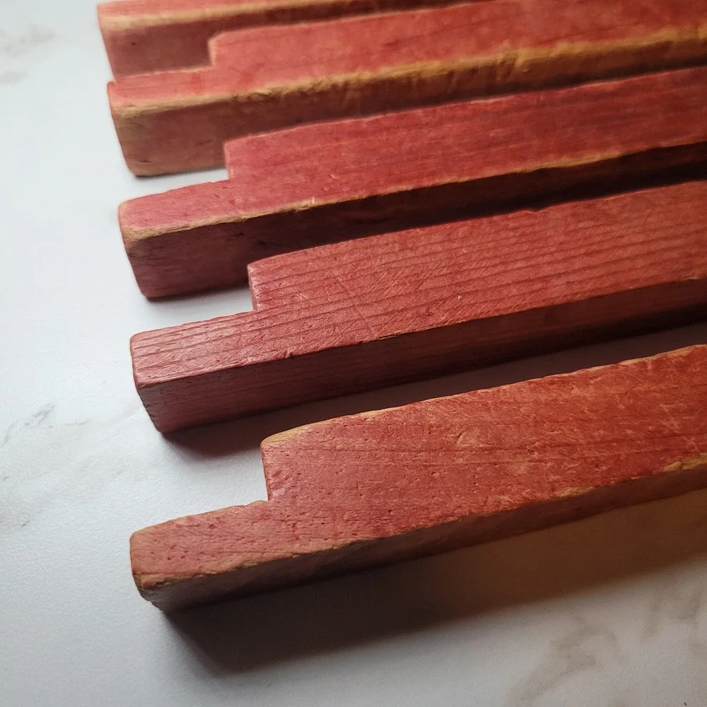 Vintage Lincoln Square Blocks‎ Building Notched Logs Red Wood Toy Replacement